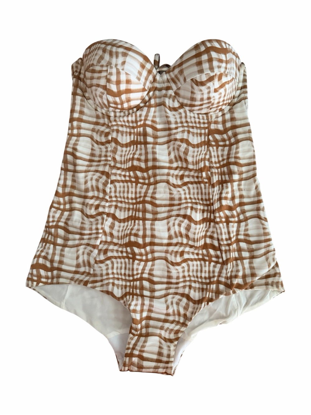 NWT Coach Warped Plaid Strapless One Piece Swimsuit Molded Bustier M - Picture 4 of 7
